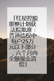 红星控股重整计划获法院批准:普通债权中每户25万元以下部分,六个月内全额现金清偿